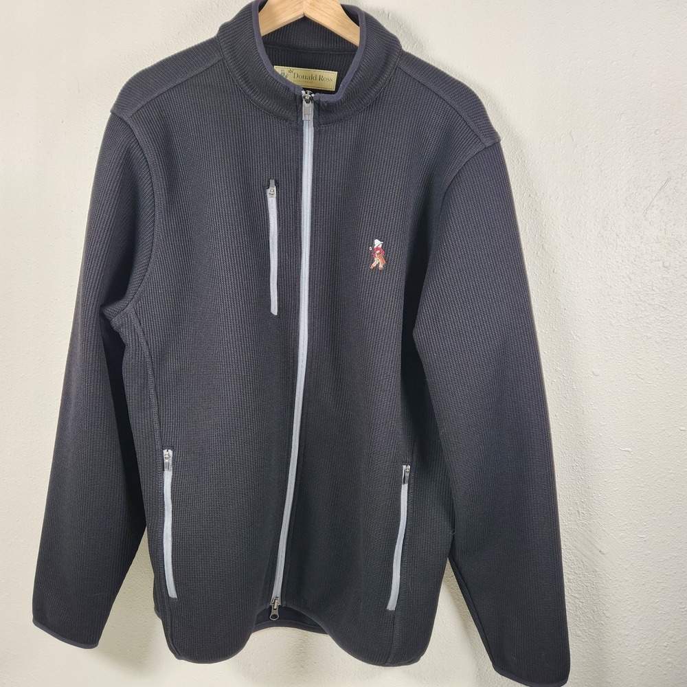 Donald Ross Golf Men's L Full Zip Jacket Black Pockets 100% Polyester EUC $265